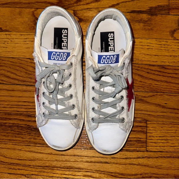 Golden Goose Super Star White Leather Red Suede Star and Silver Heel size 37 - Picture 5 of 10